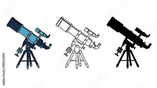 Telescope vector illustrations in different styles and colors for astronomy