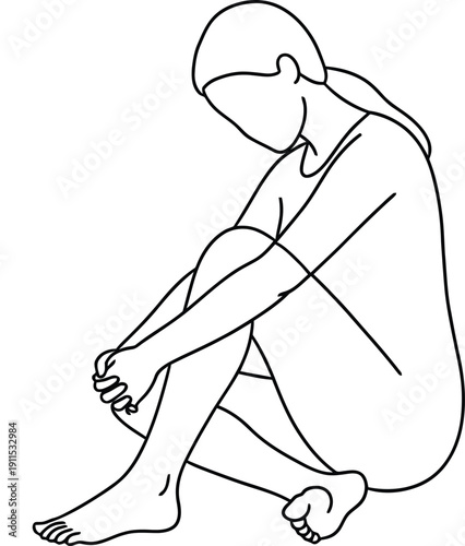 Continuous line drawing of a woman sitting in contemplation
