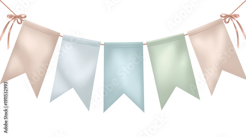 Pastel colored pennant flags hanging for celebration party