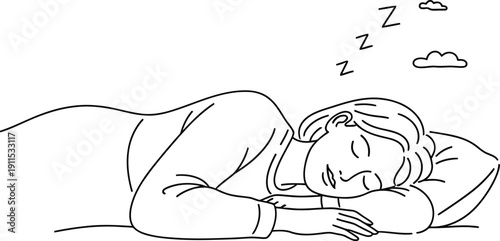 Woman sleeping peacefully with gentle clouds and Zzz's