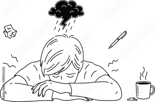 Overwhelmed person struggling with stress and mental block