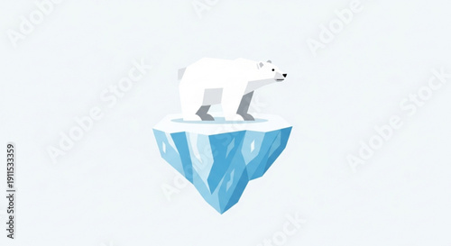 Polar Bear Standing on Melting Iceberg in Arctic Ocean, Climate Change Illustration