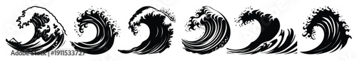 sea wave silhouette clip art set 