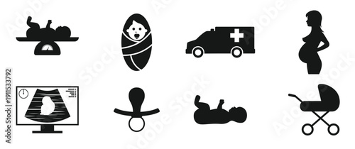 set of black isolated icons on a theme pregnancy