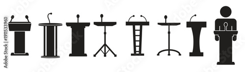  set of isolated icons on a theme podium tribunes 
