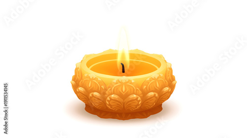 Burning oil lamp diya with lotus design for diwali