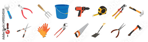 tools flat vector icon set