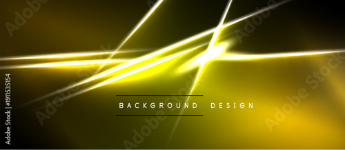 Abstract yellow lines over black background. Dynamic energy radiates from central bright point. Modern design element for digital projects.
