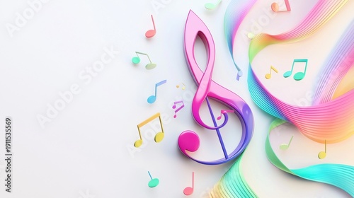 Colorful Musical Notes and Treble Clef on Soft Background