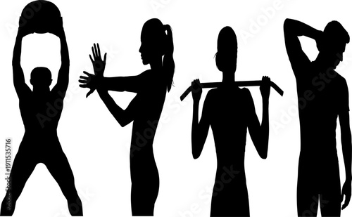 Silhouettes of four dancing figures in various poses