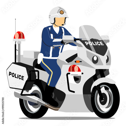 白バイに乗る警察官＿右フロントアングル