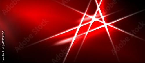 Abstract red background. Bright lines intersect, creating dynamic visual effect. Dark areas contrast with vibrant illumination.