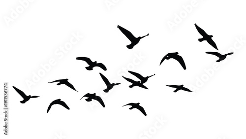 A flock of birds flying in a clear blue sky with a sense of freedom and tranquility Vector