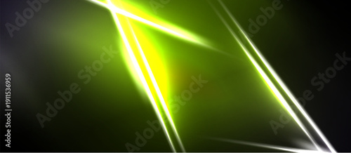 Abstract green light streaks dominate dark background. Diagonal lines create dynamic visual effect, suggesting speed, energy. Brightness contrasts sharply.