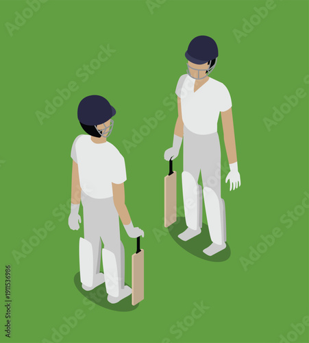 Cricket Player Standing Isometric Vector Set