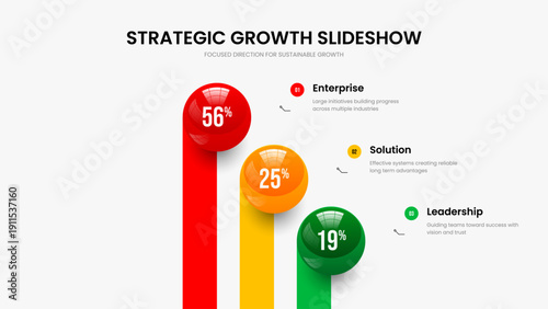 Financial Briefing Slide Layout Vector Illustration. Modern Solution Three Option Graph Frame Design. Service Growth 3 Step Infographic Presentation Template.