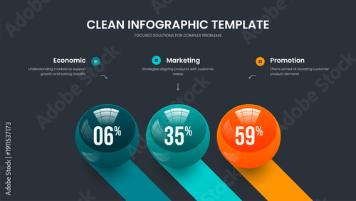 Sales Introduction 3 Option Graph Slide Layout. Market Strategy Three Step Chart Presentation Design. Financial Analysis Frame Template Vector Illustration.