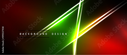 Abstract gradient background features vibrant neon lines. Dark edges frame bright red, green, yellow hues. Modern design element.