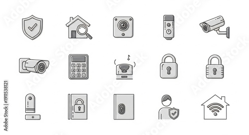 Home security system icons and symbols collection.