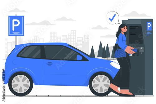 Woman paying for electric car charging at urban parking with success confirmation