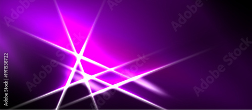 Purple background features bright light streaks radiating from central point. Abstract design evokes energy, dynamism.
