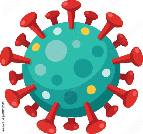 Virus Cell Illustration Flat Vector featuring Microscopic Pathogen Structure with Protein Spikes and Genetic Core for Medical Science and Virology Education Design