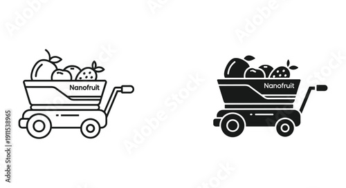 Hand drawn shopping carts with groceries and empty isolated vector illustration
