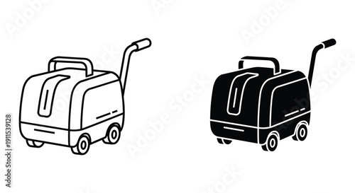 Black and white luggage carts isolated on white background for travel and business concept