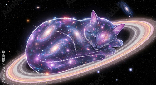 Sleeping cosmic cat made of stars and nebulae in deep space