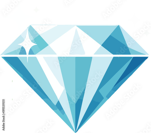 Shiny Crystal Diamond Symbol Flat Vector Illustration featuring Brilliant Cut Gemstone with Sparkle Accents for Jewelry Branding and Premium Digital Interface Design