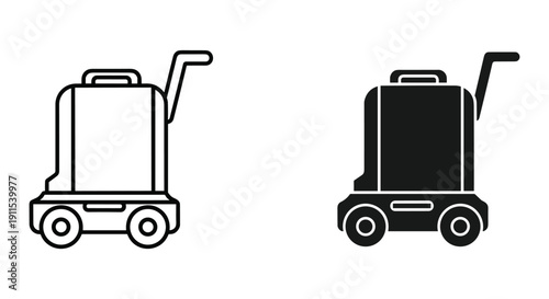 Luggage Cart Icons in Outline and Solid Style on White Background