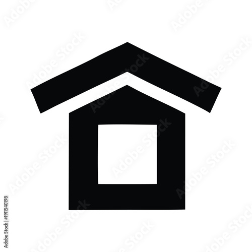 Simple black outline house icon with a clean, minimalist design, symbolizing home, real estate, property, and residential concepts for graphic design projects and digital interfaces
