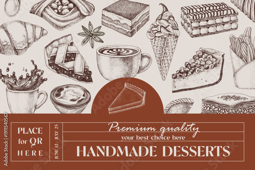 Banner with handmade desserts vector illustration