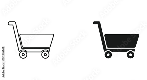 Empty shopping carts side by side isolated on white background for retail business and ecommerce concept