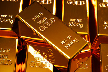 Gold for investment. Gold in bullion. Gold reserve bullion bars. Gold background.