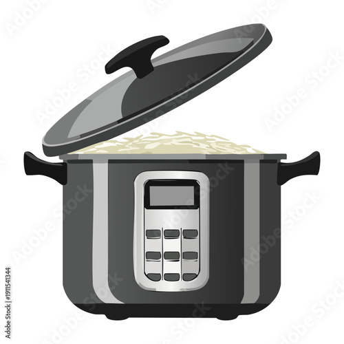 Modern electric multicooker with digital display for preparing various healthy steamed dishes at home - Vector Illustration