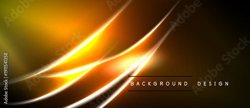 Abstract golden lines over dark background. Dynamic curves create modern visual effect. Brightness contrasts with shadows.
