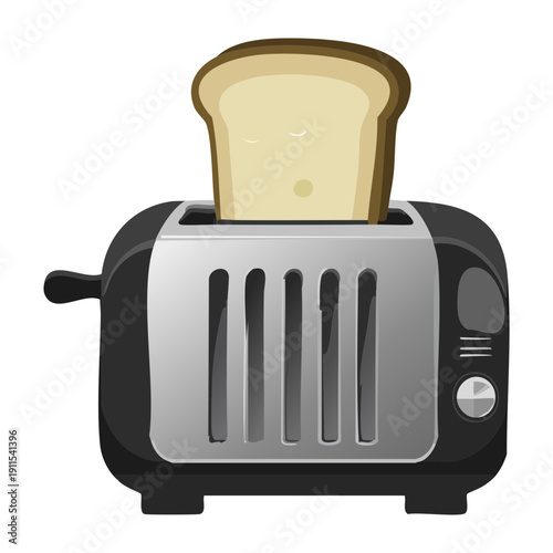 Modern kitchen toaster with two slots and toasted bread slice for delicious morning breakfast - Vector Illustration