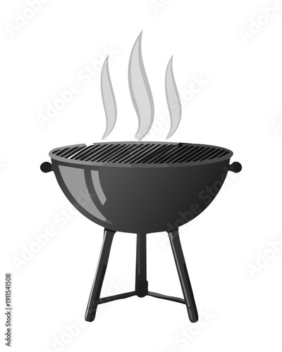 Compact charcoal grill station with smoke for backyard cooking and summer weekend garden parties - Vector Illustration