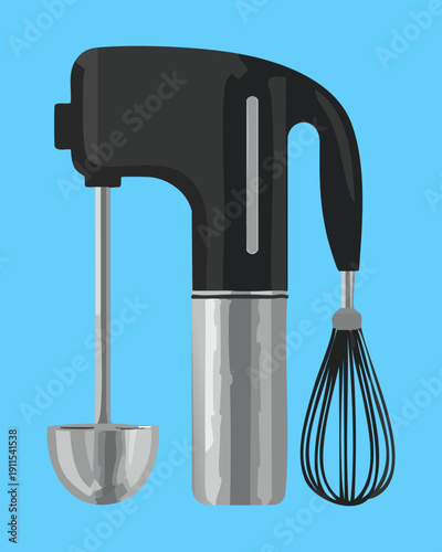 Modern handheld electric whisk and blender for mixing ingredients and preparing smooth cake batters - Vector Illustration