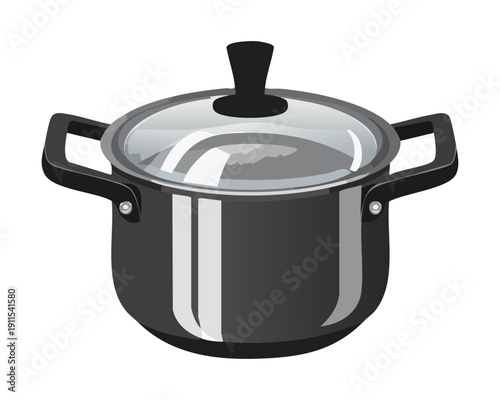 Large metal saucepan with lid and steam for slow cooking traditional family stews and meals - Vector Illustration
