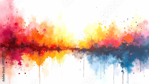 Vector Watercolor Symphony mesmerizing cascade of vibrant colors forms an abstract landscape, a fusion of artistry and emotion, evoking a sense of tranquility and awe. Design