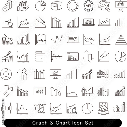 グラフ・チャートのアイコンセット:円グラフ・棒グラフ・統計素材