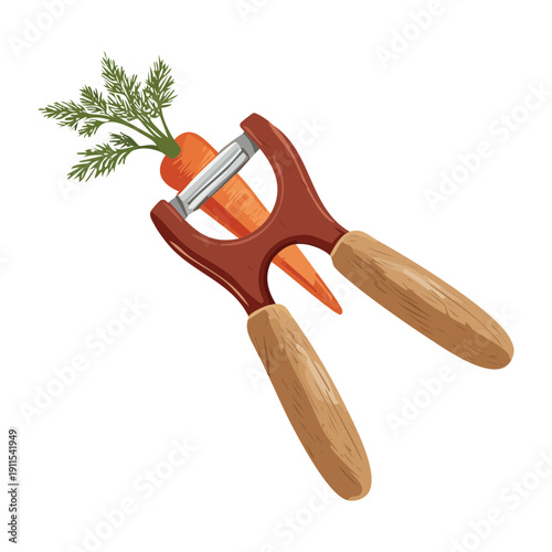 Professional stainless steel vegetable peeler with carrot for fast and efficient healthy meal prep - Vector Illustration