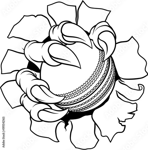 A cricket claw sports illustration of an eagle or animal monster hand holding ball