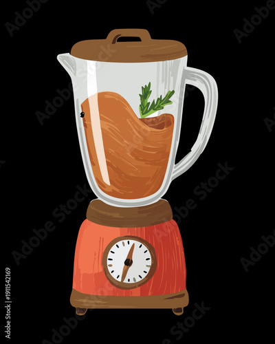 Kitchen countertop blender with glass pitcher for mixing healthy fruit smoothies and nutritious organic juices - Vector Illustration