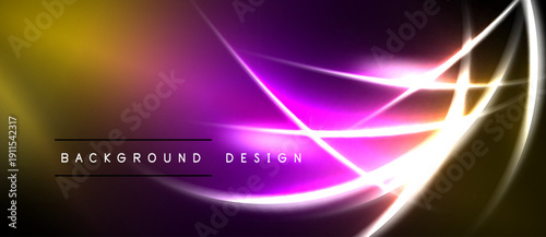 Abstract vibrant background. Purple, yellow hues blend with glowing lines. Modern design element for digital projects.