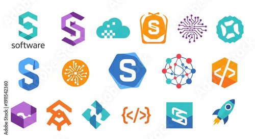 Collection of software logos and icons for technology and business.