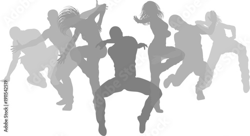 Street dancers dancing silhouette hip hop dance silhouettes poses set