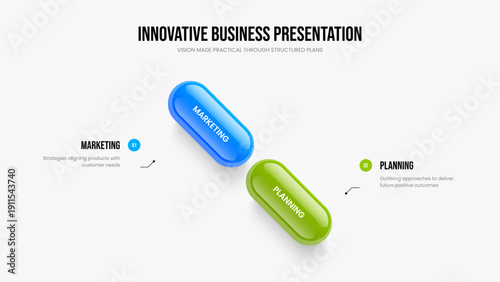 Investor Solution 2 Step Infographic Presentation Template. Consulting Planning Slideshow Design Vector Illustration. Service Performance Two Element Diagram Frame Layout.